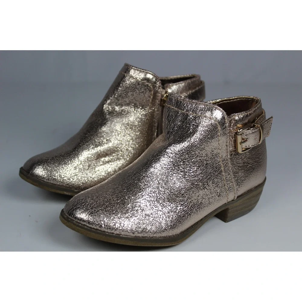 Nina Kids Rose Gold Metallic Ankle Boots Memory Foam Buckle Booties New